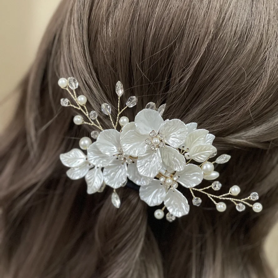 Luxury Bridal Pink Flower Hair Clip Handmade Pearl Crystal Hair Accessory Wedding Party Floral Hair Barrette for Women image 5