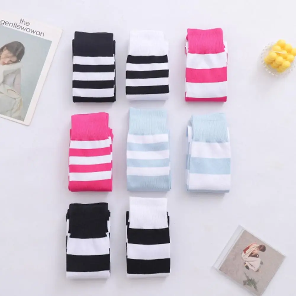 1 Pair Multicolor Stripe Stockings Thigh High Knitted Cotton Over The Knee Socks Cosplay Absorb Sweat Thigh High Socks