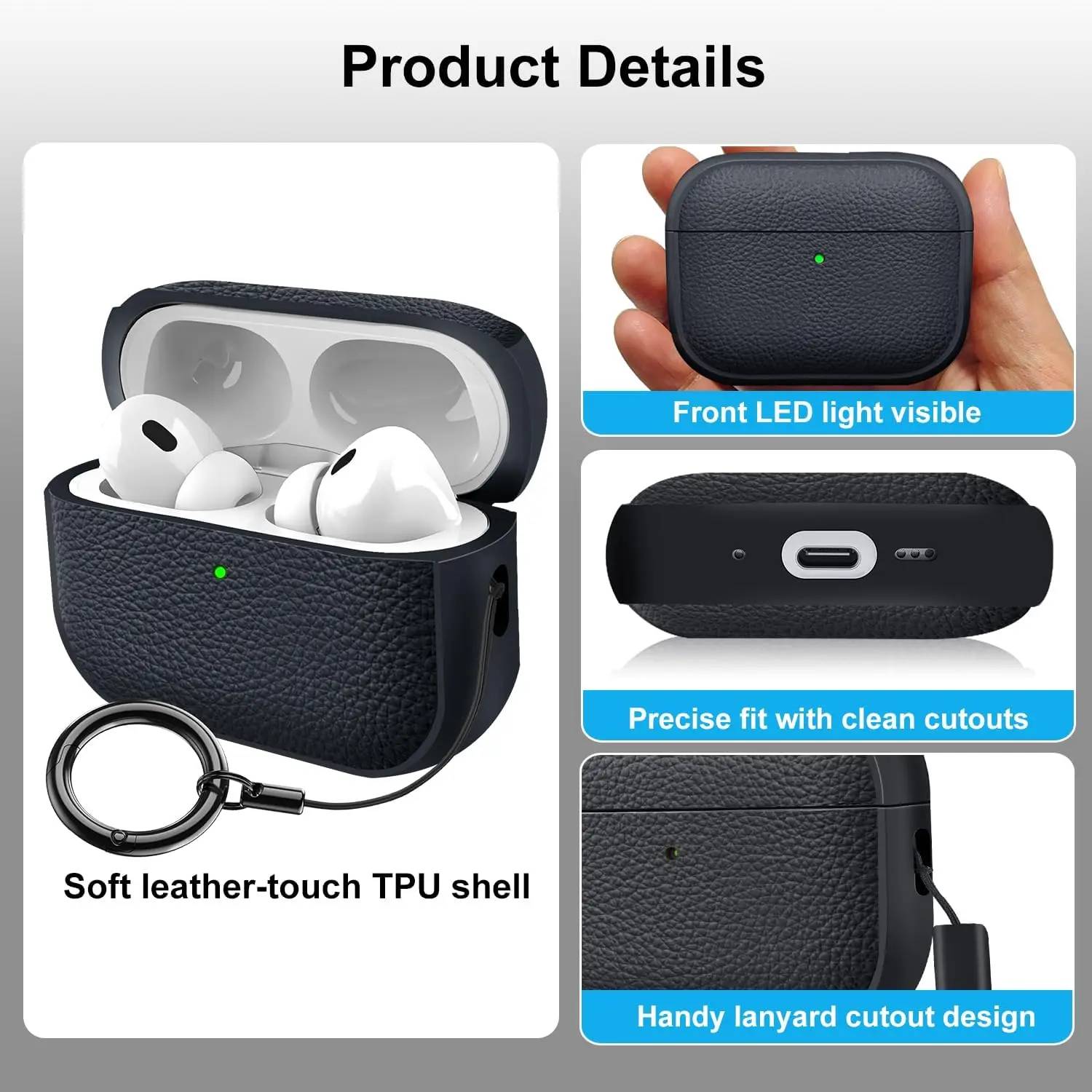 Leather Earphone Case for AirPods Pro 3 Full Cover Shockproof Protective Sleeve with Anti-lost Lanyard for AirPods Pro 3 Covers - view 2