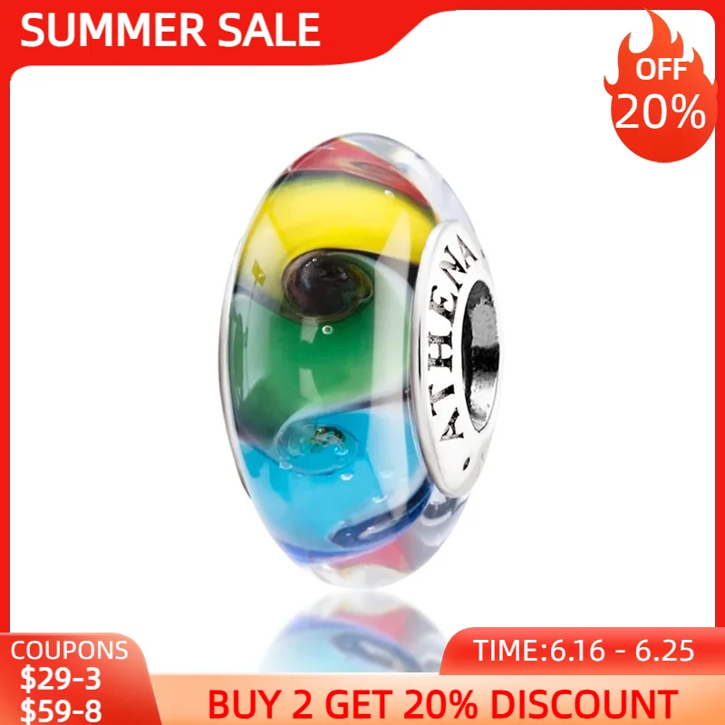 

ATHENAIE Genuine 925 Silver Colored Swirl Charms Murano Glass Bead Fit All European Charm Bracelets and Necklace For Women Gifts