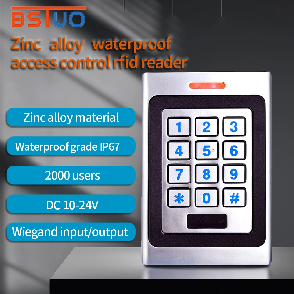 Outdoor Metal RFID Access Control Keypad Card Reader Waterproof Lock 125KHz 10PCS Keyfobs Rainproof for Access Control System