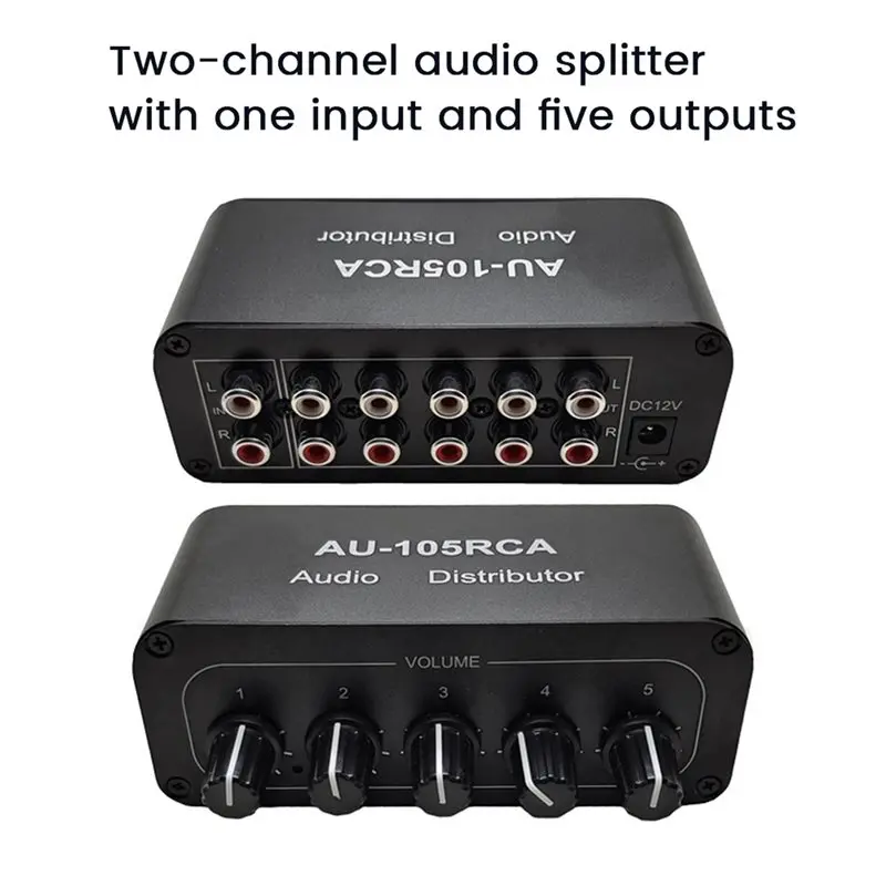 ABIJ-4X 5CH Audio Distributor Stereo Audio Mixer 1 Input 5 Output RCA Splitter For Power Amplifier Active Audio