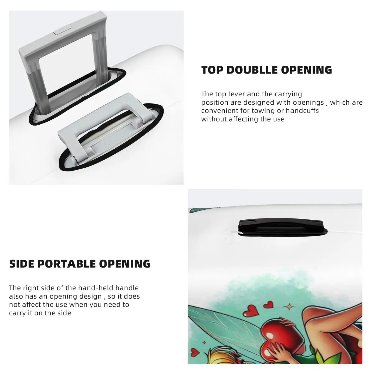 Capa de bagagem de viagem personalizada Tinker Bell Love lavável protetor de mala adequado para 18-32 polegadas