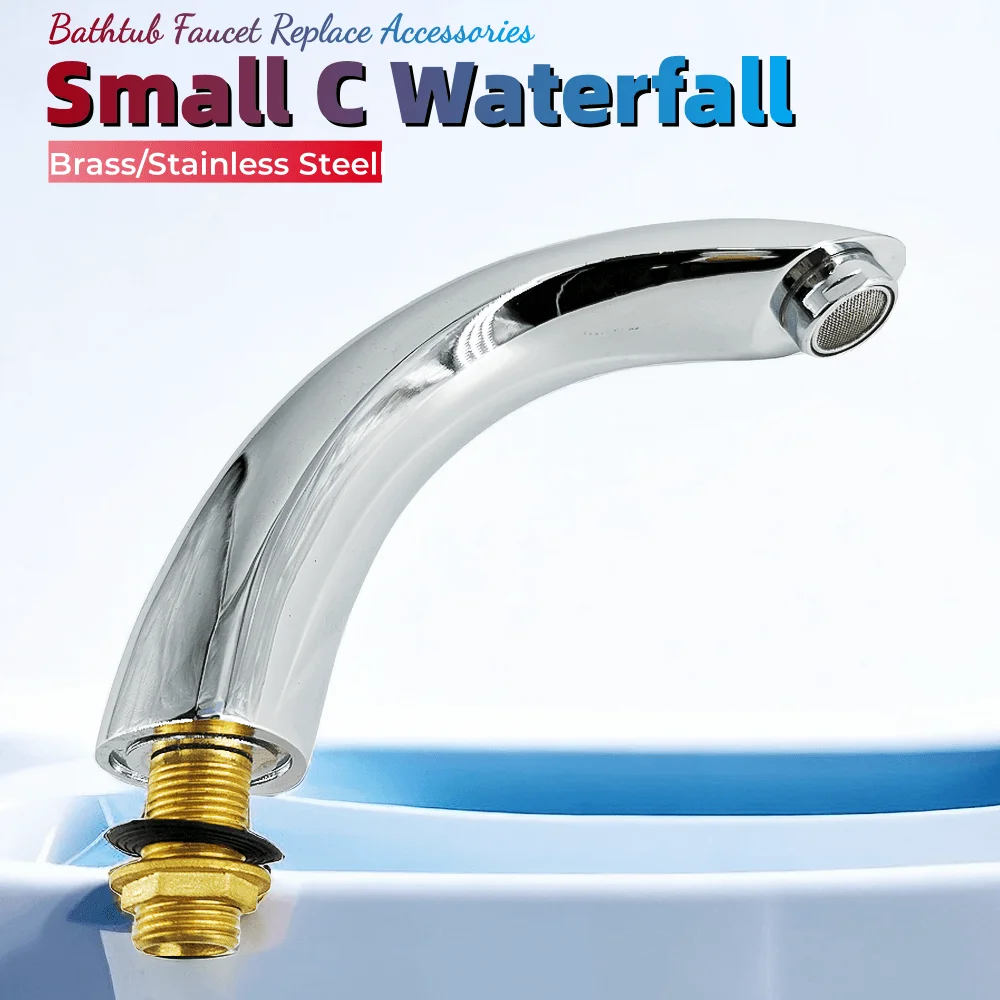 Small C Waterfall Bathroom Shower Basin Faucet Brass/Stainless Steel Body Bathtub Faucet Nozzle Replace Accessories