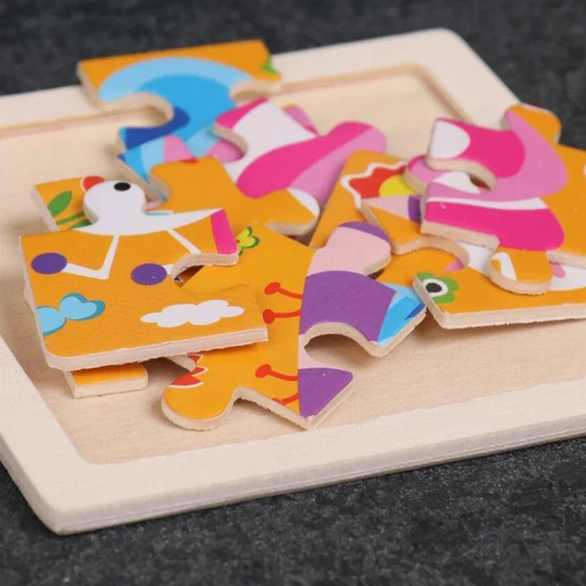 Rompecabezas de madera para niños de 11x11cm, vehículo de juguete, rompecabezas de animales de dibujos animados, juguetes Tangram de tráfico, juguetes educativos, rompecabezas para niños, regalos