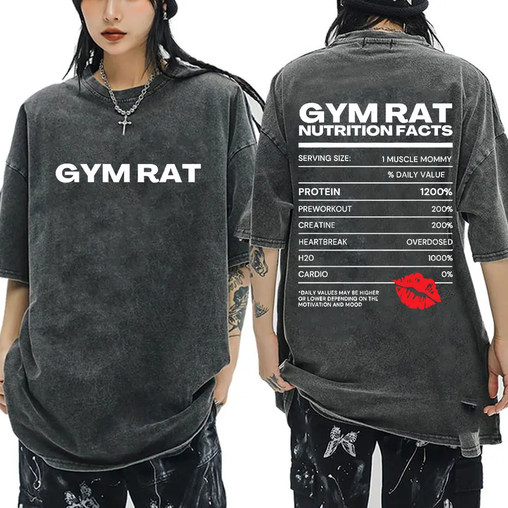

Gym Rat Funny Pump Cover Washed T-shirt Men Women Fitness Humor Style T-shirts Unisex Casual Cotton Vintage T Shirts Streetwear