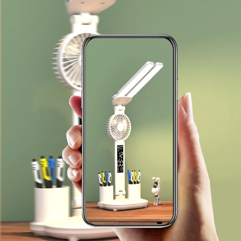 Modern Desk Accessory with LED Light and Fan for Various Indoor Setting