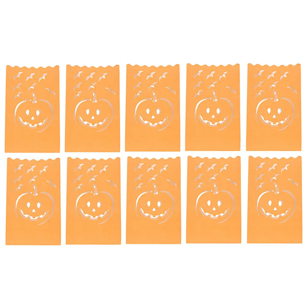 10pcs Halloween Pumpkin Paper Bags for Tealights – Flame-Retardant Luminary Covers for Party Decor & Ambiance