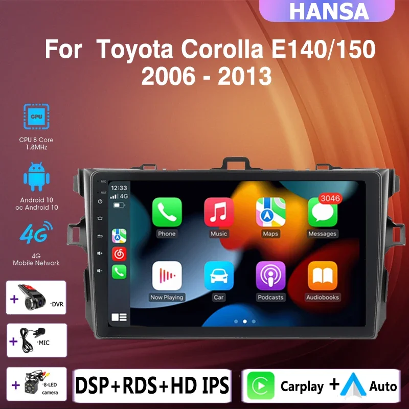 

2 DIN 4+64G android 10 Car radio Multimedia Player Carplay Auto GPS navigation NO DVD DSP For Toyota Corolla E140/150 2006-2013