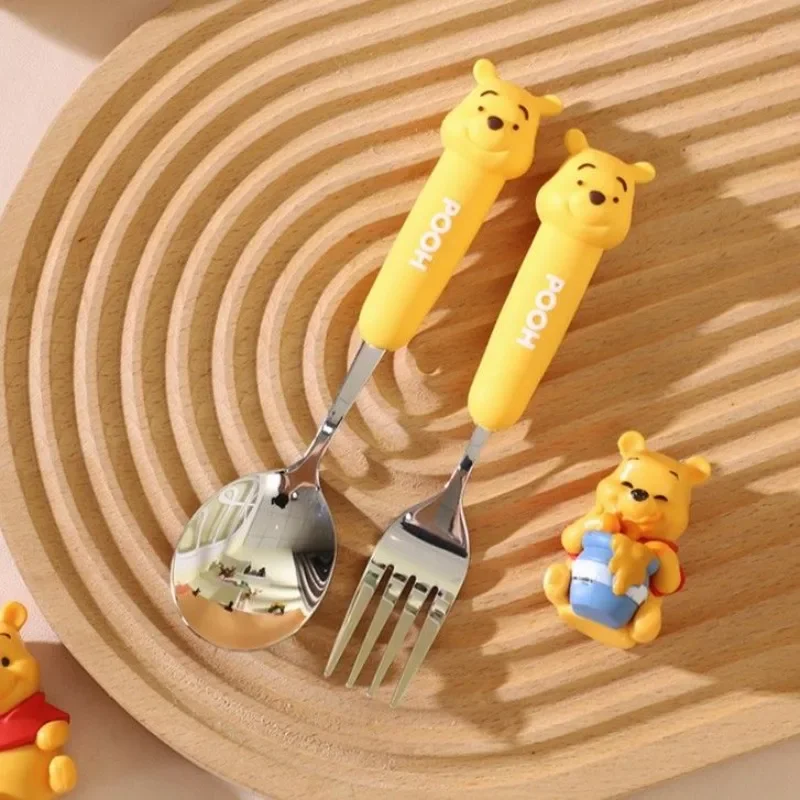 Disney Lotso Winnie the Pooh Cute Personalized Creative Cartoon Pattern Simple Fashion Portable Stainless Steel Fork Spoon Set