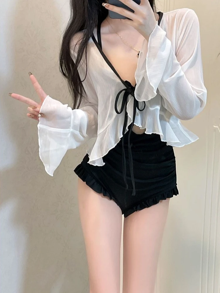 2026 Summer Women Long Sleeve Swimsuit Conservative One Piece Tummy Control Bathing Suit image 5