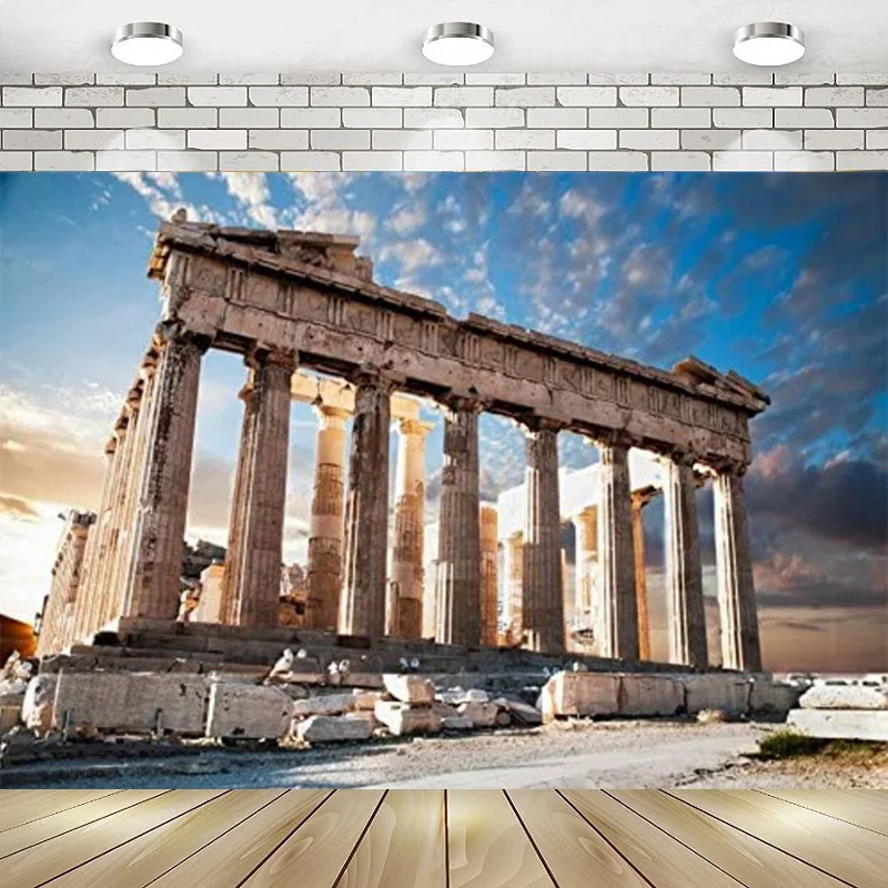 Acropolis Ancient Ruin Site Parthenon Marble Greece Happy Birthday Party Photography Backdrop Background Banner Decoration