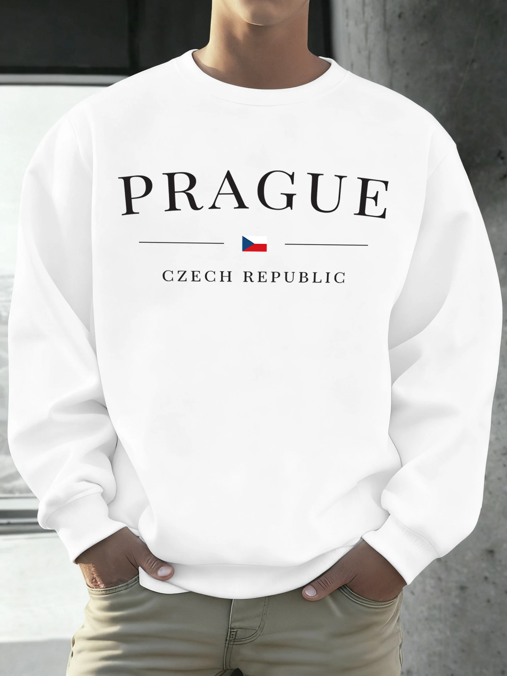 براغ جمهورية التشيك نمط رجل البلوز Harajuku كنزة صوف خمر عادية كم طويل للجنسين أساسيات فضفاضة الملابس #1