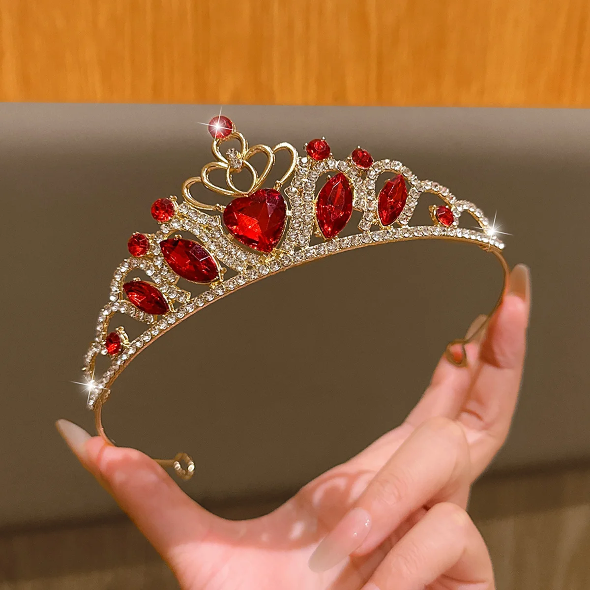 1 versatile, fashionable and elegant gold red crown suitable for daily hair accessories view 3