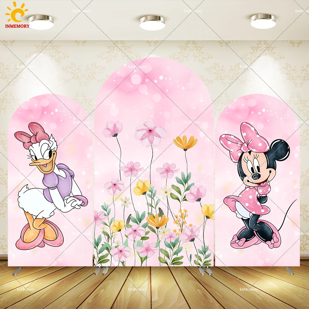 

Daisy Duck and Minnie Mouse Baby Shower Girl Arch Backdrop Wall Pink Flowers Kids 1st Birthday Banner Background Chiara Cover