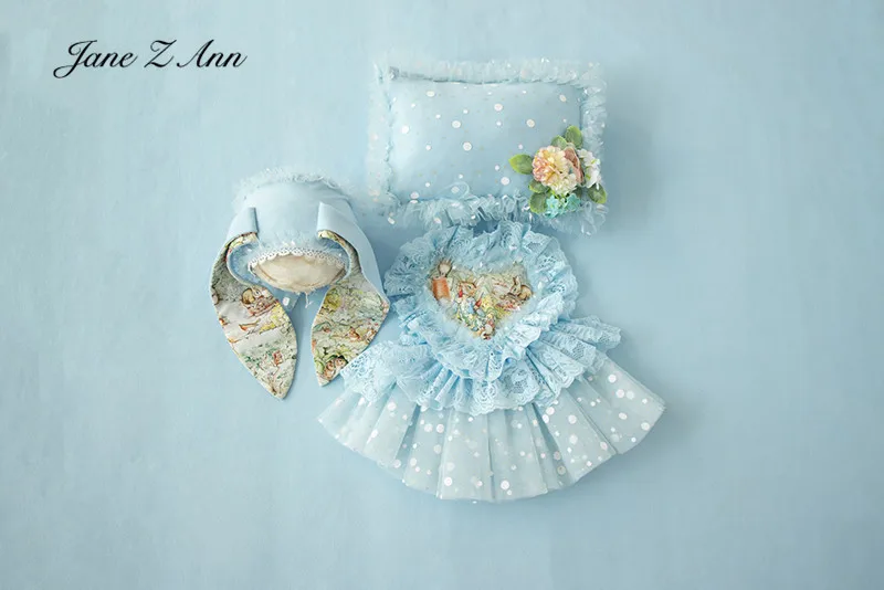 Lace Rabbit Princess Dress Set Pillow Bodysuit bunny Doll Newborn Baby Photography Props