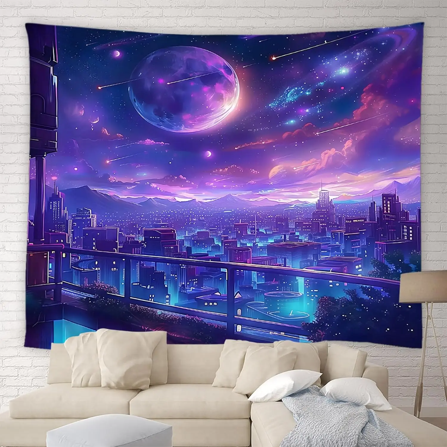 Luxurious Polyester Sci Fi Space Cyberpunk Cityscape Galaxy Nebula Art Wall Tapestry Decoration Poster Modern Aesthetic Digital
