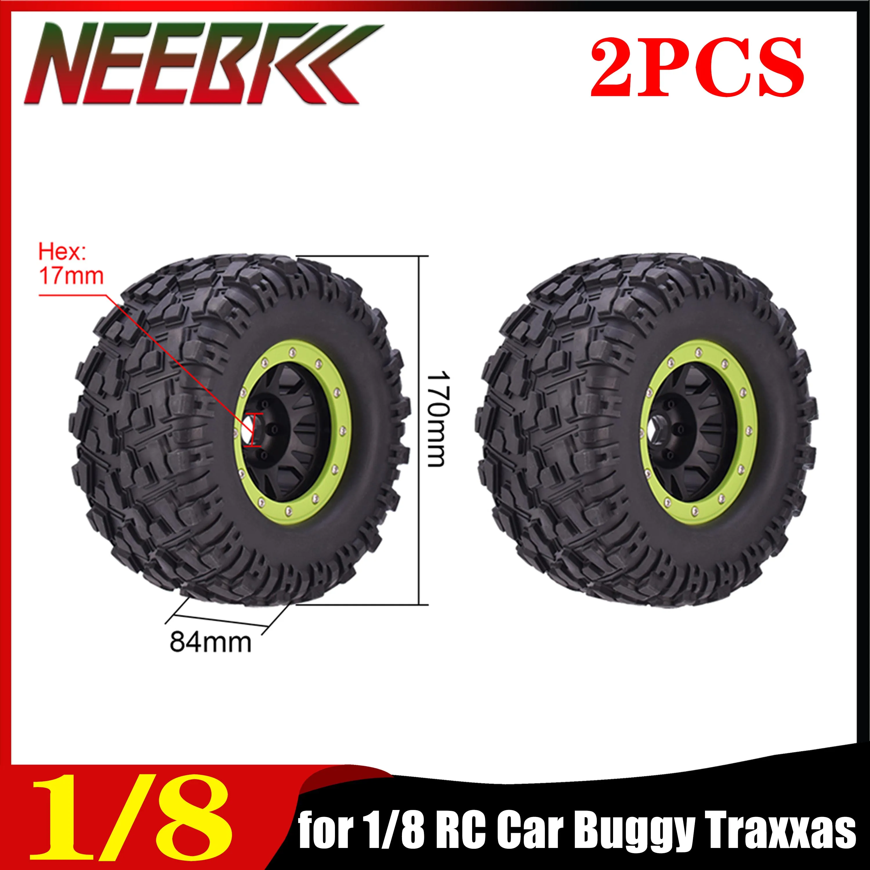 

2PCS AUSTAR 1:8 170mm RC Monster Truck Tires 17mm Hex Hub Wheel Tyre Skidproof for 1/8 RC Car Buggy Traxxas Axail Wltoys Parts