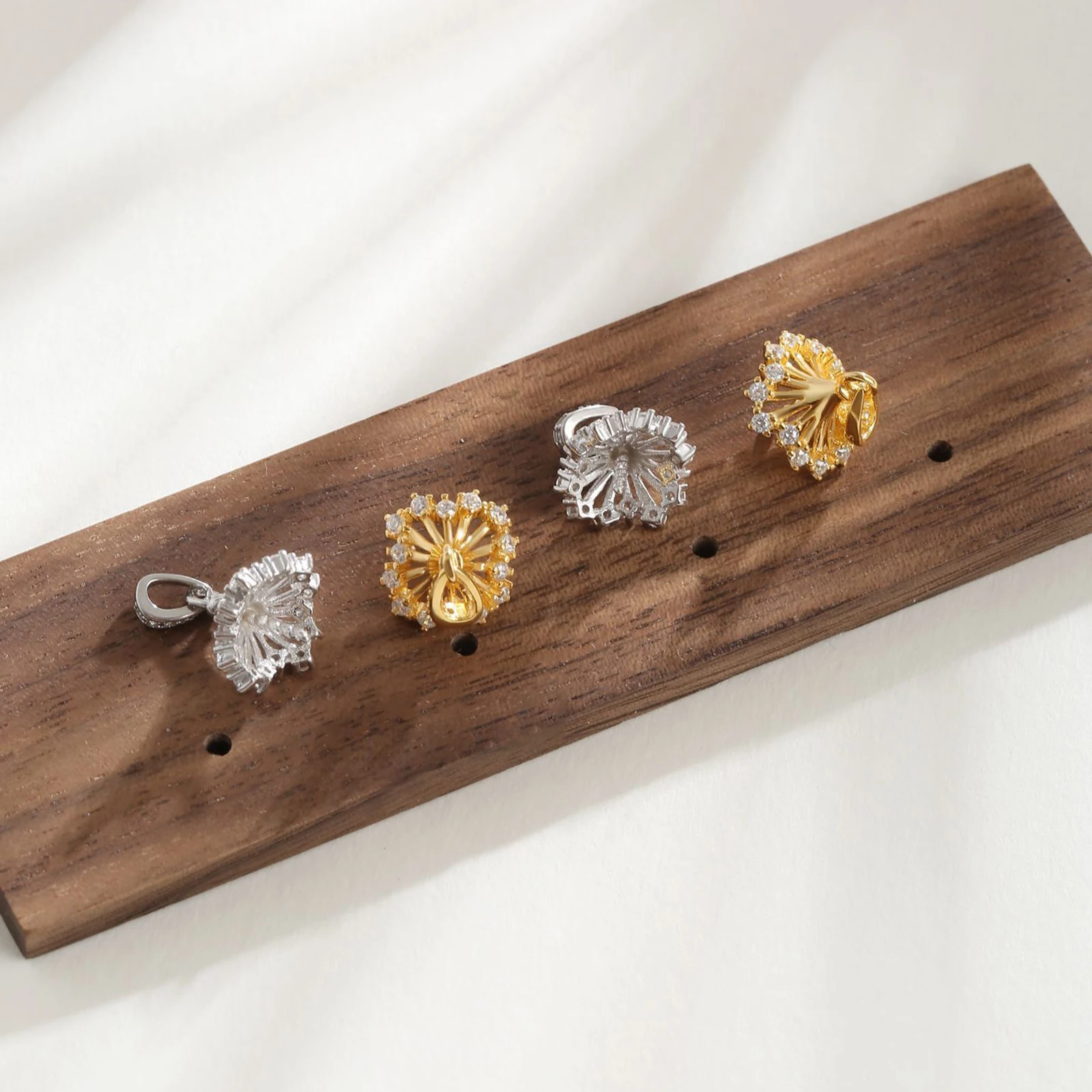 925 Sterling Silver Pearl Pendant Cap Base Settings Round Bead DIY Necklace Charms Jewelry Making Supplies