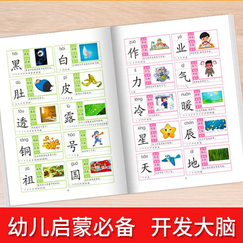 4PCS 3000 Words Material Learn Chinese Characters Calligraphy Books Characters Calligraphy Picture Literacy First Grade Book