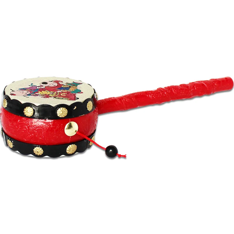 1Pc Baby Kids Cartoon Chinese Traditionele Rammelaar Drum Spin Leuk Speelgoed Handbel Muziek Speelgoed Willekeurig Patroon Baby Comfort Speelgoed
