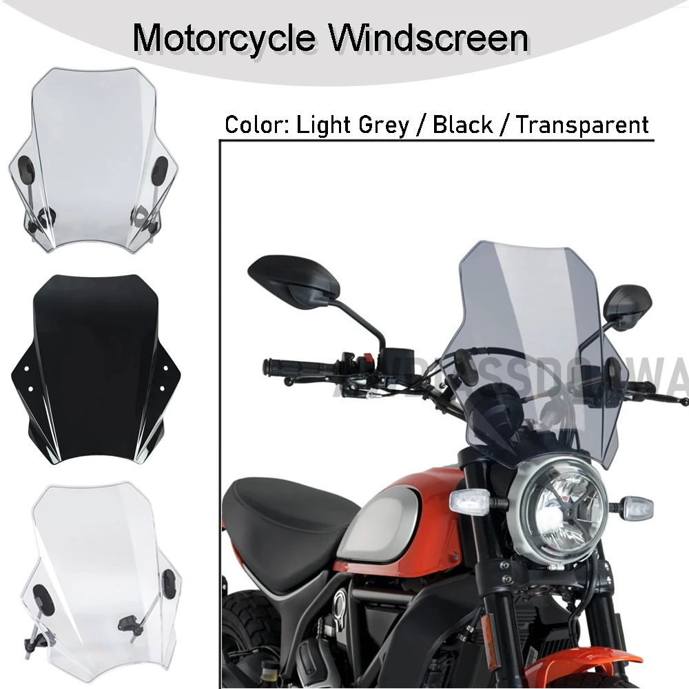 

For DUCATI SCRAMBLER CLASSIC FLAT TRACK PRO FULL THROTTLE ICON SIXTY2 Motorcycle Windscreen Adju Windscreen Universal Windshield
