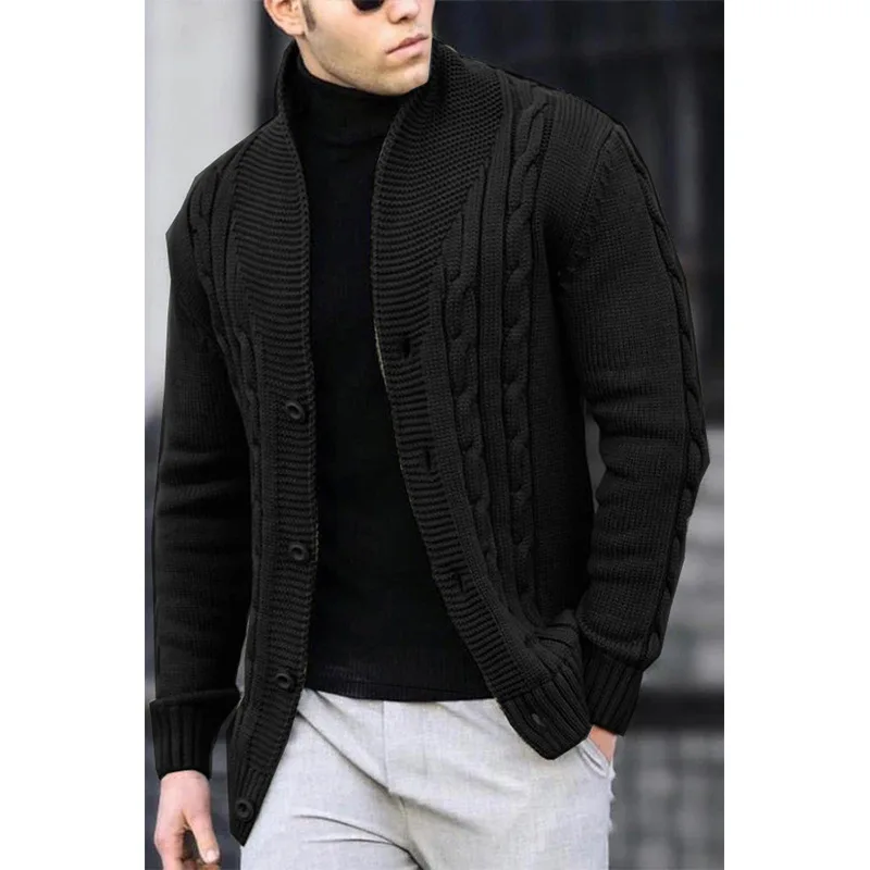 Men\'s Knitted Twist Cardigan Sweater, Long Sleeve, black Knit Jacket, Men\'s Coat, Casual Knitwear, Autumn, Winter Clothing, 2023