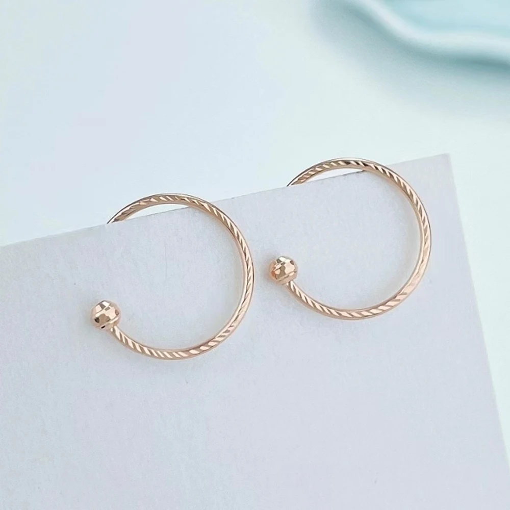 

Real Pure 18K Rose Gold Hoop Women Lucky Gift Carved Twill Bead Circle Earrings 0.62-0.7g