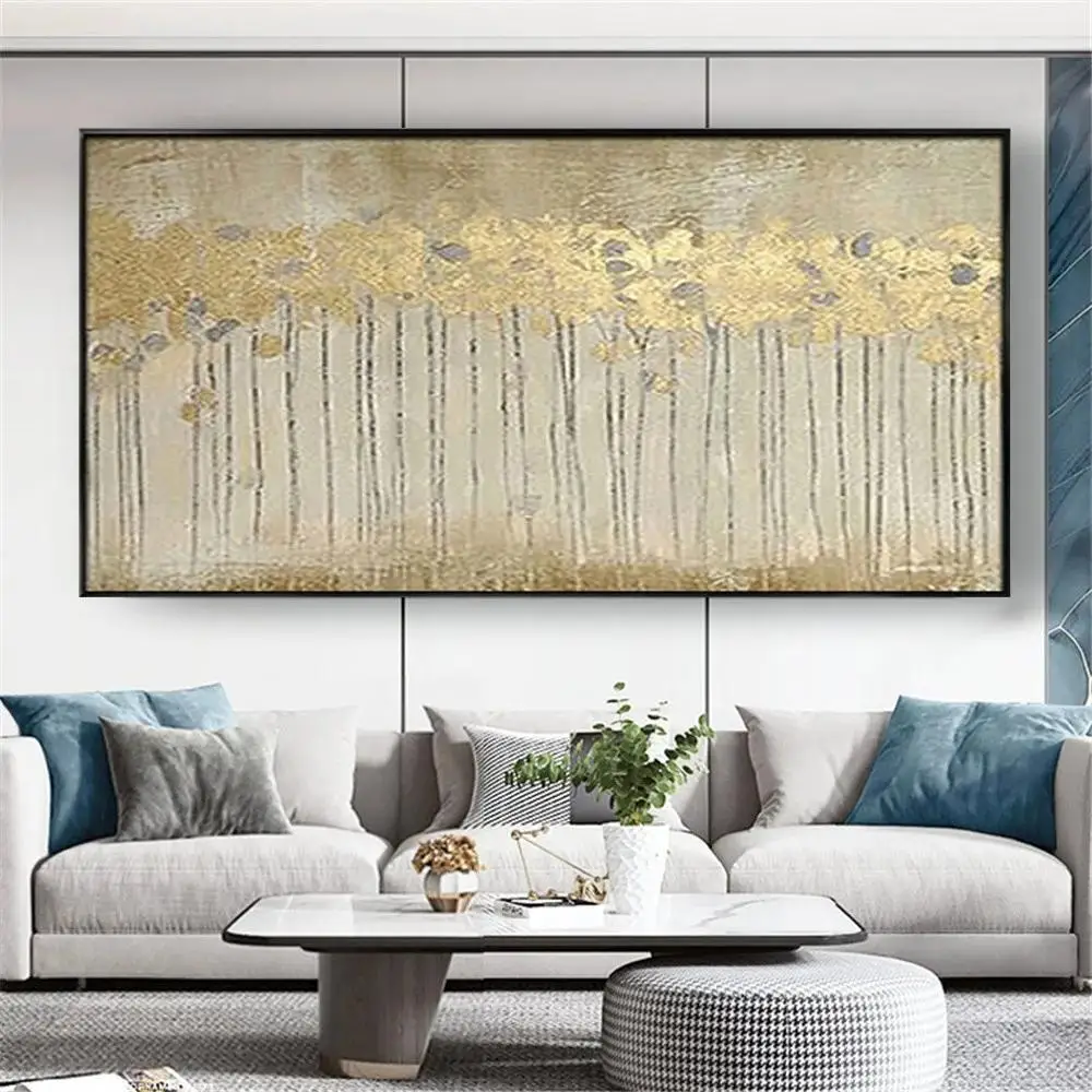 لوحة زيتية تجريدية مرسومة باليد على قماش ، فن جداري حديث لديكور غرفة المعيشة ، لهجات معدنية ، ذهبية وصفراء ، ديكور منزلي #1