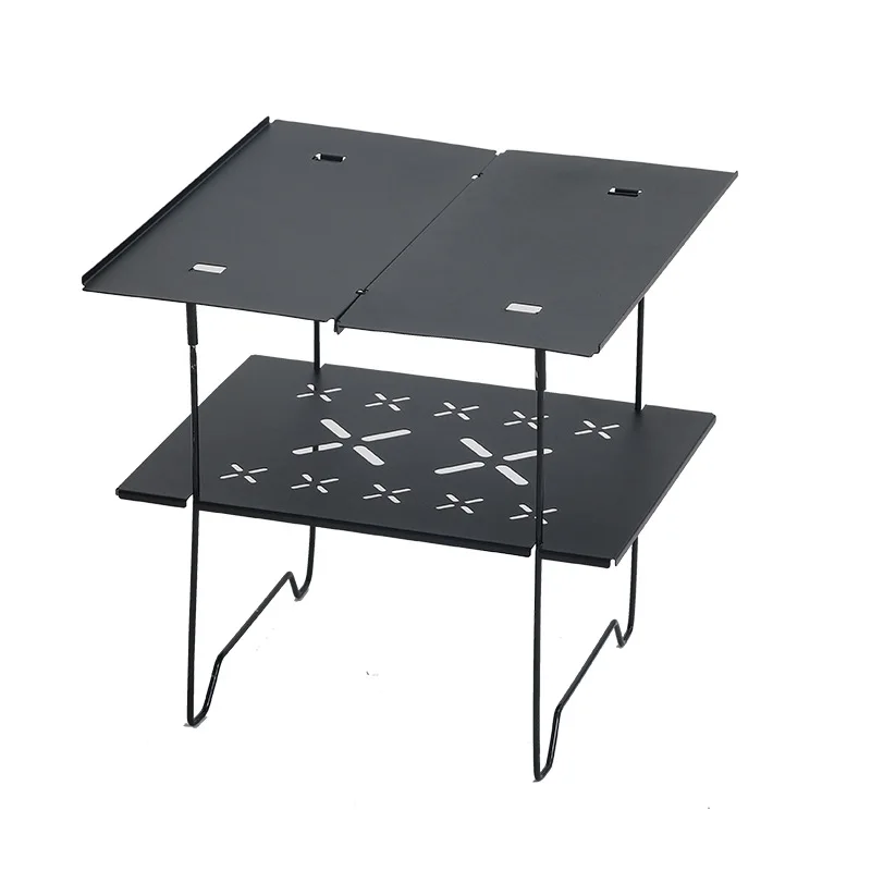 Outdoor Multifunctional Double-layer Aluminum Board Table for Camping, Hiking, Self-driving and Picnic, Portable Small Tea Table