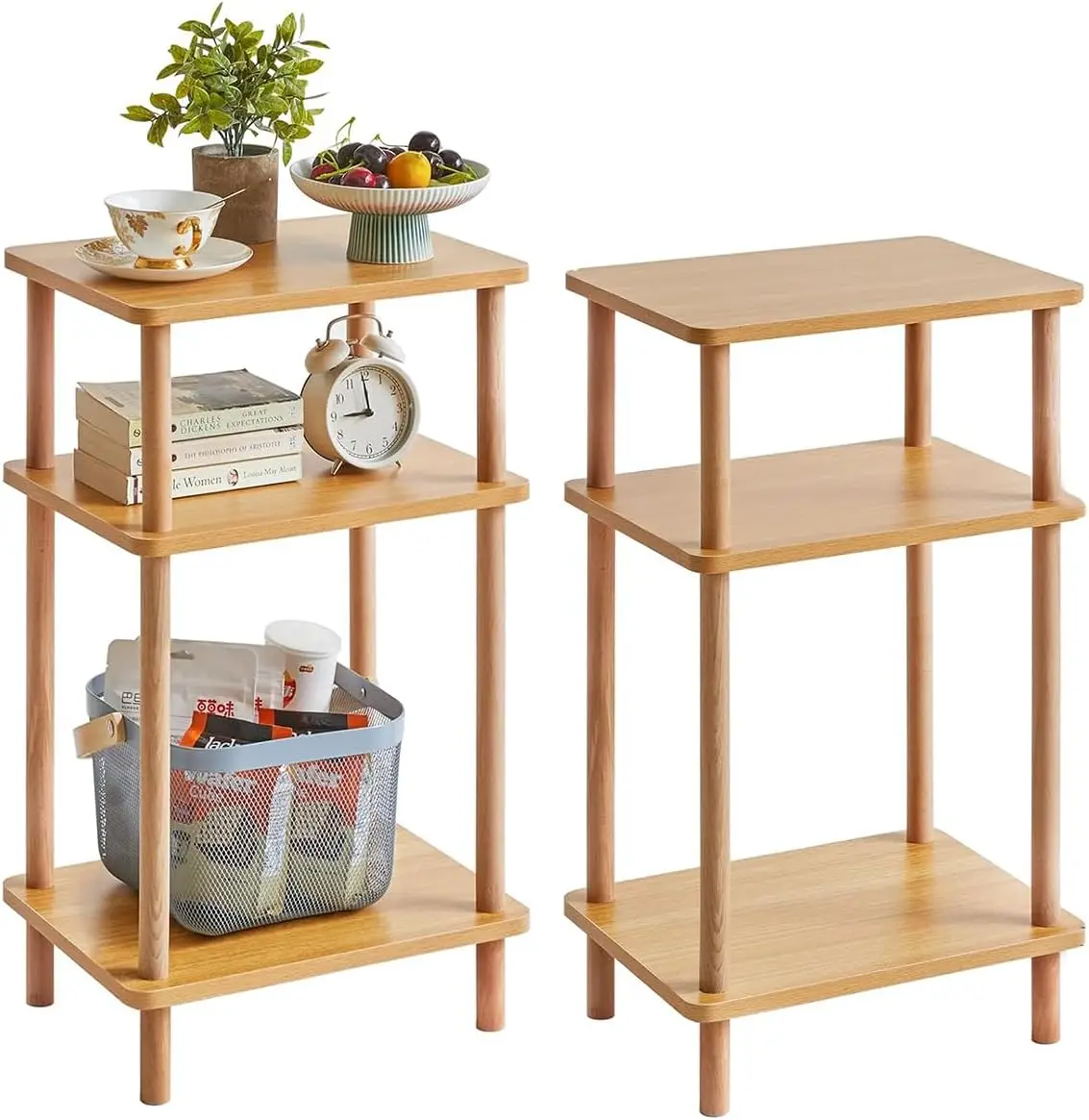 

2 Pack Wooden Side Table, 3-Tier Narrow End Tables, Burlywood Nightstand Sofa Table Used for Living Room, Boho Small End Tabl