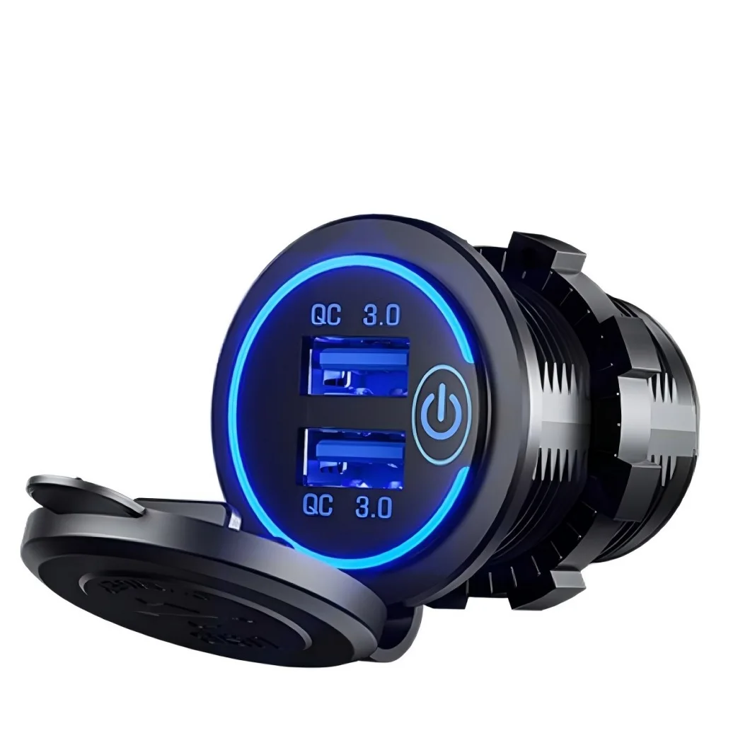 

Dual USB Fast Charge Waterproof Car Charger with LED Light - For Motorcycle & Car Socket