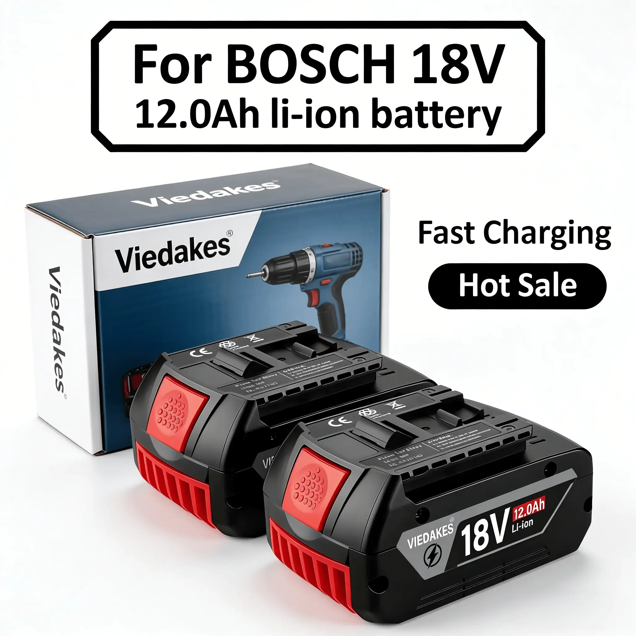 

VIEDAKES 18V compatible for Bosch 18V Battery 12000mAh Rechargeable Battery BAT611 BAT612 BAT614 Cordless Drill for bosch