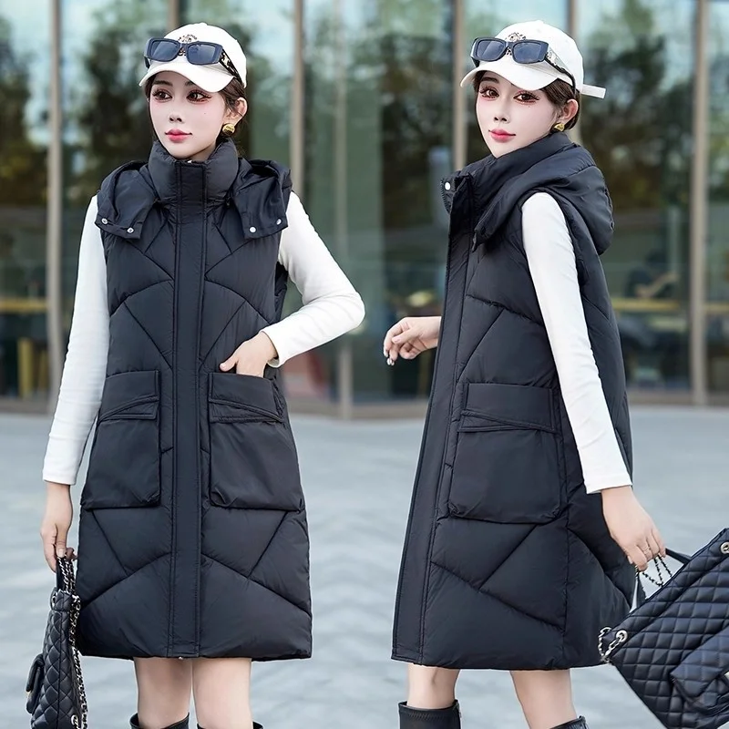 

Detachable Hat Vest Women's Coat 2025 Autumn and Winter New Mid to Long Tank Top Thickened Down Cotton Jacket Parka w1797