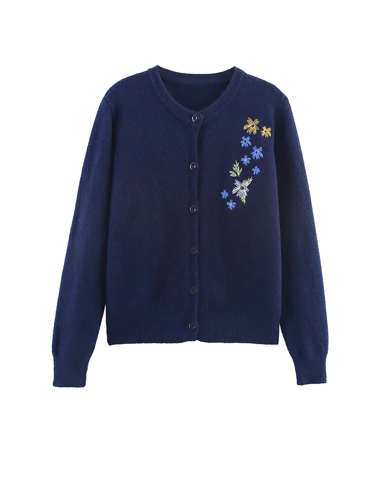 

Women Floral Embroidery Cardigans Long Sleeve Single Breasted Sweaters