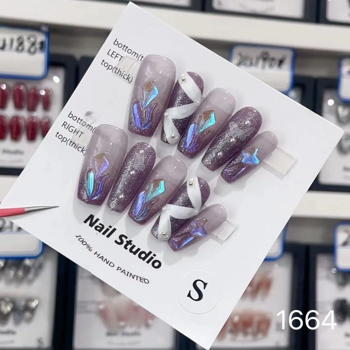 

Nails Set Press On Pure Handmade Wearable Nails Love Butterfly Fashion Fake Nails bear Black Write Blue Pink Accessories