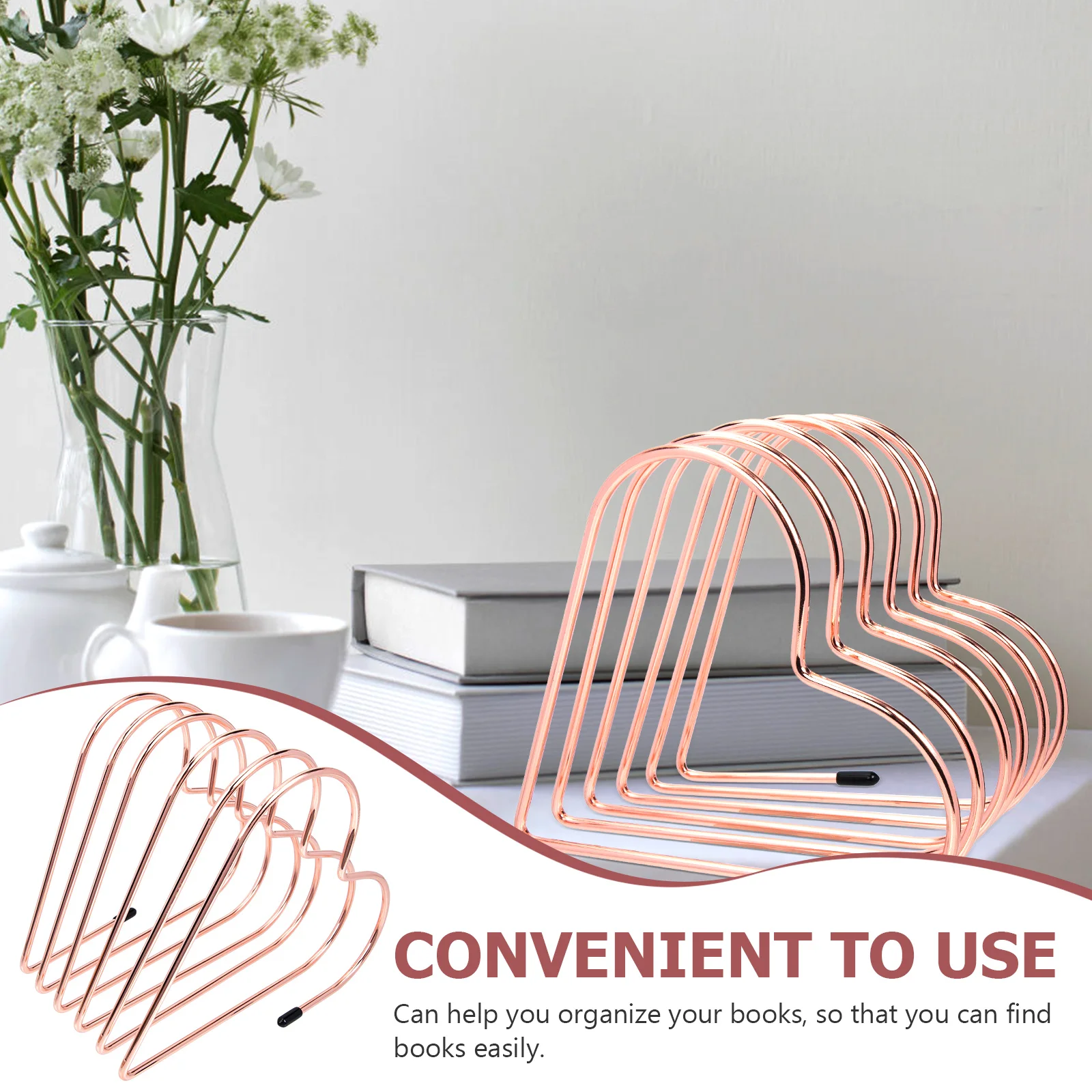 

Bookends Telescopic Iron Nordic Style Rose Gold Wear Resistant Book ganizer Desktop Accessory Practical