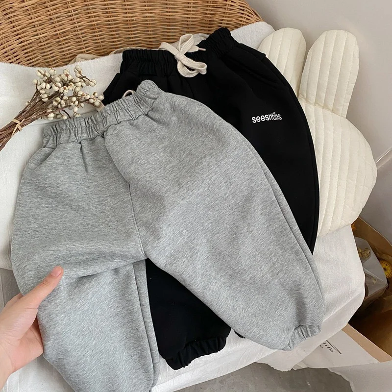 Winter Thick Pants Boys Outdoor Sporty Windproof Warm Trousers Children Daily Comfortable Plush Pants Kids Thermal Trousers