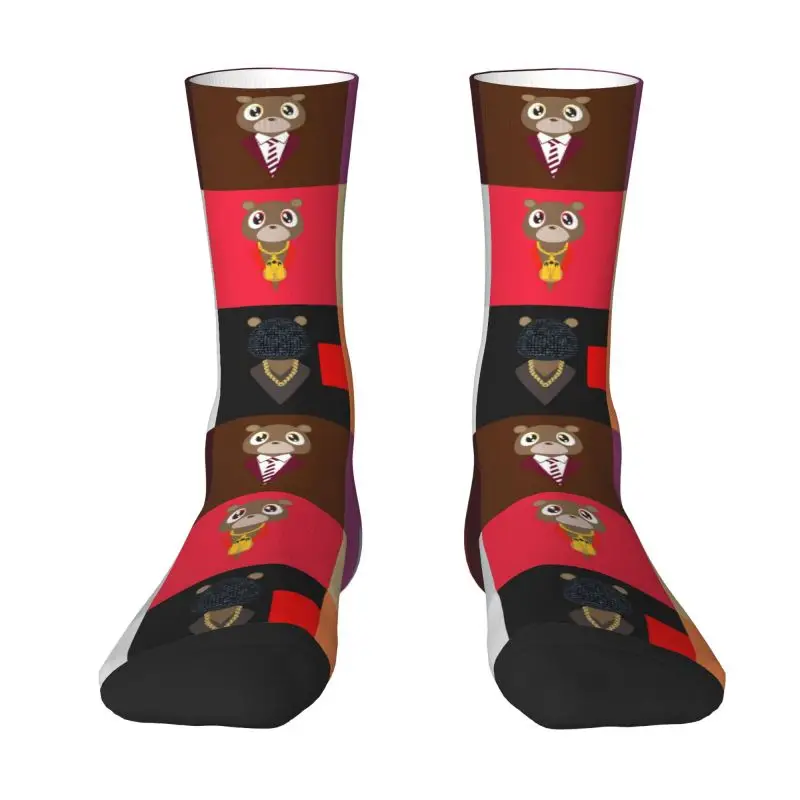 Cool Printing POP Art Kanye West Bear Socks for Women Men Stretch Summer Autumn Winter Crew Socks