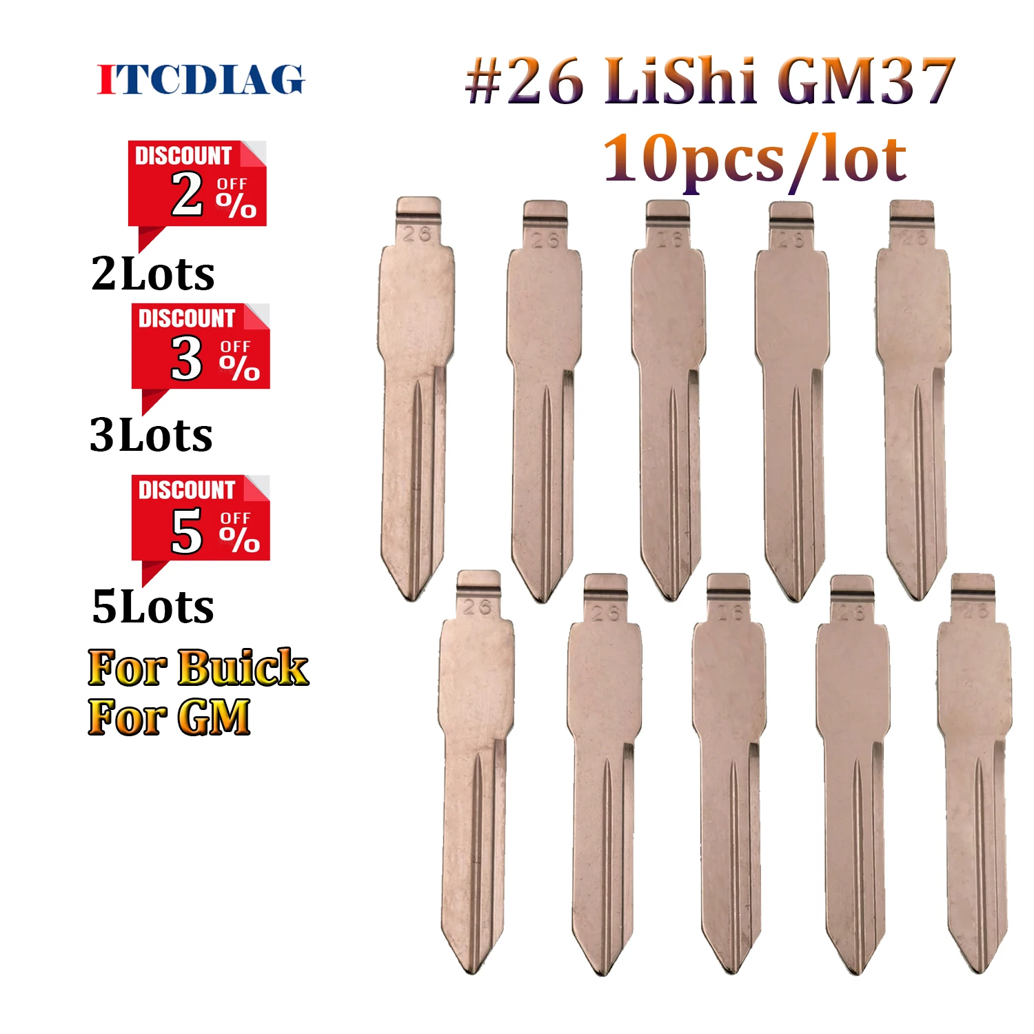 10pcs/lot 26 #26 LiShi GM37 Uncut Metal Scale Blade For KD VVDI Remote Car Key Engraved Line Blade for GM for Buick