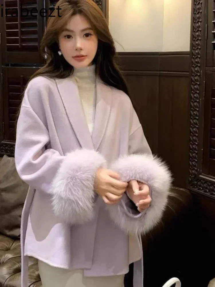 Woolen Coat Female Popular Atmosphere Sense Autumn Winter New Double-sided Coat in The Long Imitation Faux Fur