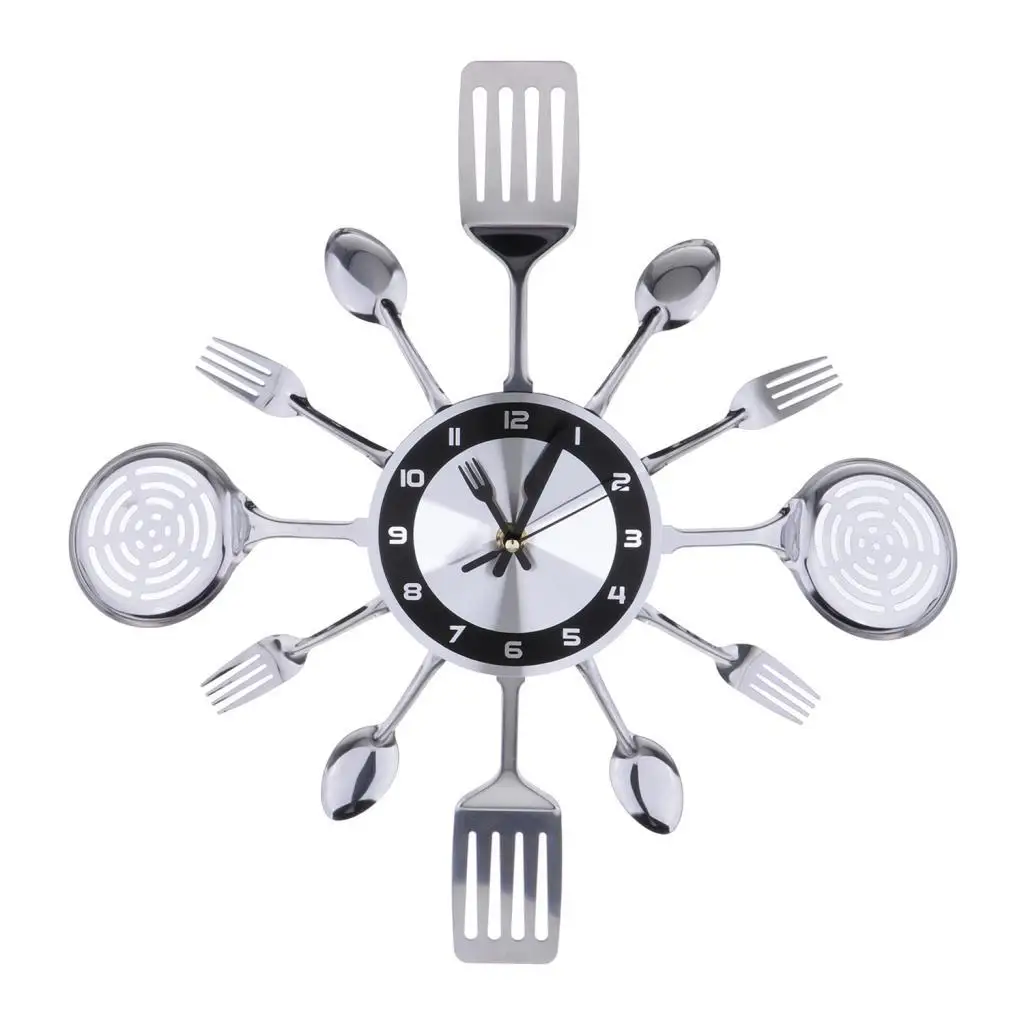 Creative Acrylic Wall Decor Clock Stainless Steel Cutlery Spoon Fork Kitchen Wall Clock for Kitchen Decoration