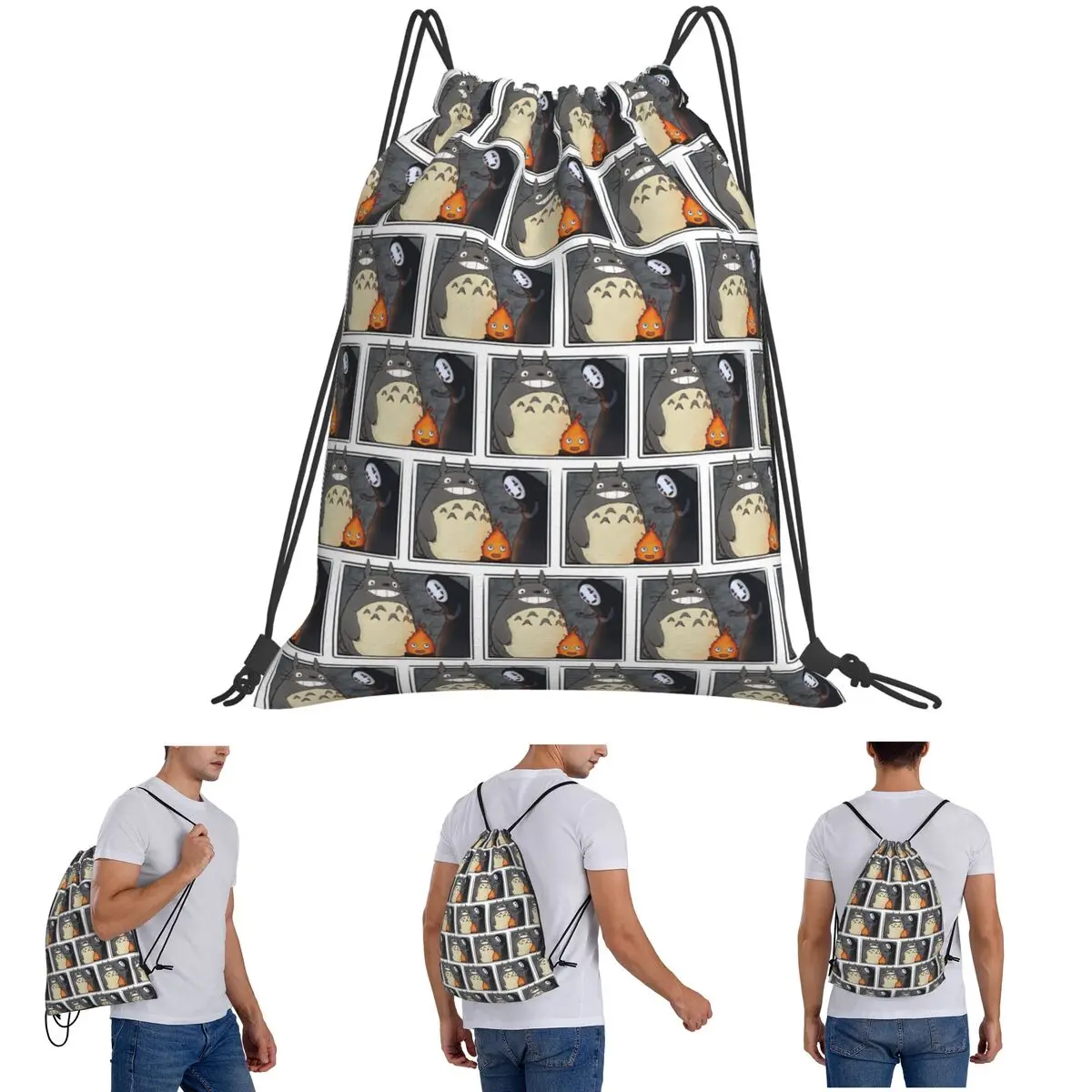 3 つのジブリの友達バックパックカジュアル巾着バッグ靴バッグブックバッグ男性女性学生用