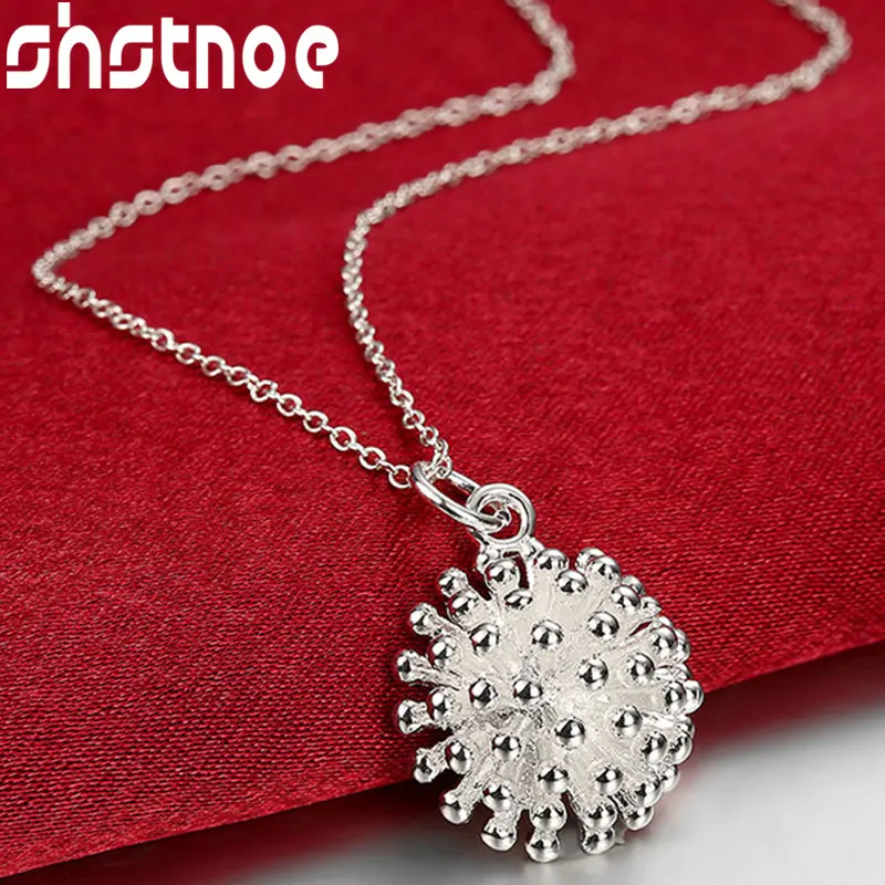 

SHSTONE 925 Sterling Silver 16-30 Inch Chain Fireworks Coral Pendant Necklace For Women Engagement Wedding Gift Charm Jewelry