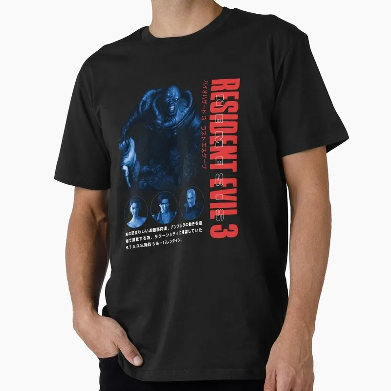 Vintage Resident Evil Nemesis T‑Shirt Biohazard RE3 Horror Movie Game Graphic Print Tee Retro Unisex Streetwear Tops