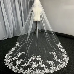 Real Photos Floral Wedding Veil Single Layer 3m Long Bridal Veil with Comb Ivory Cathedral Veil Wedding Accessories