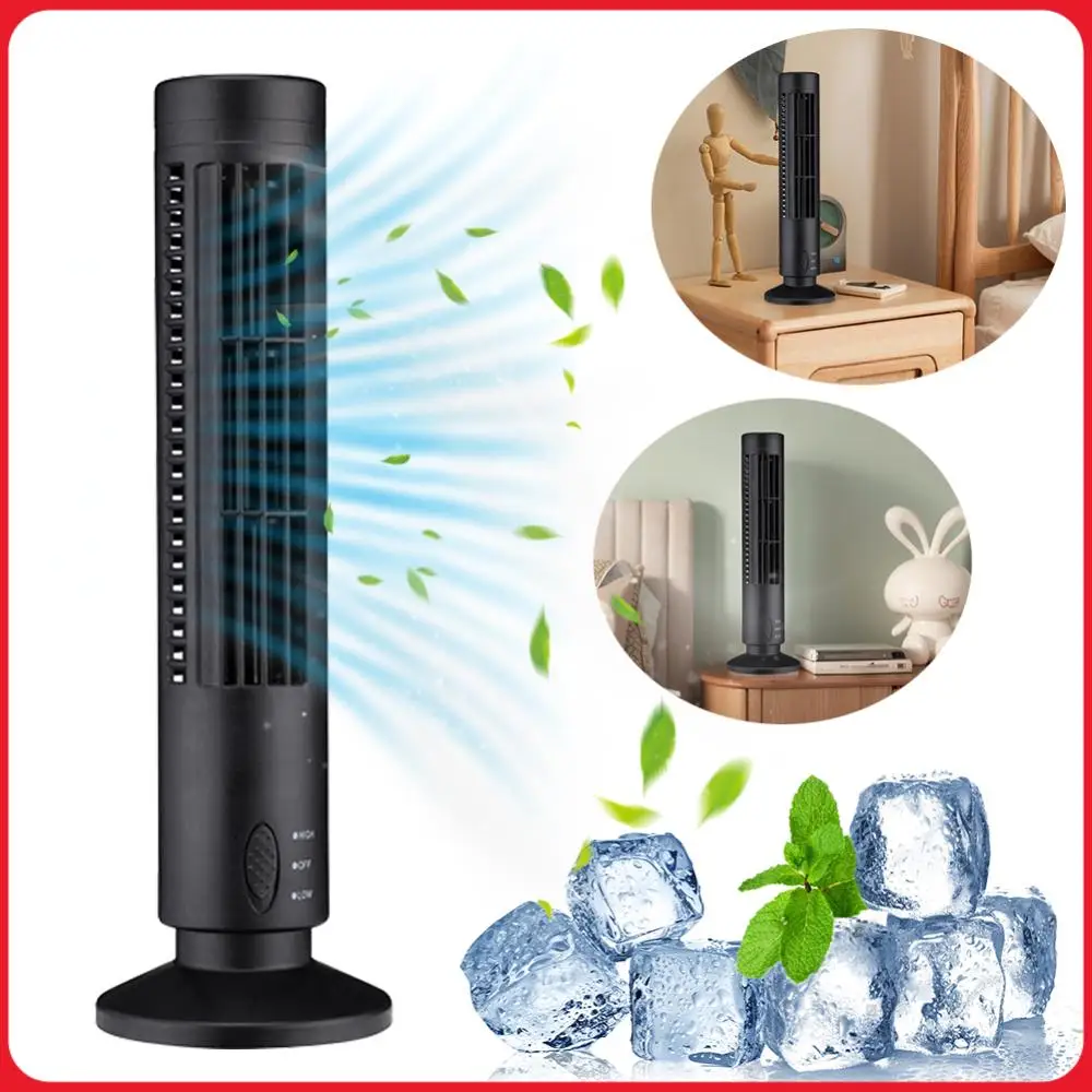 LED Tower Fan Mini Vertical Conditioner 2 Gear Speed No Leaf