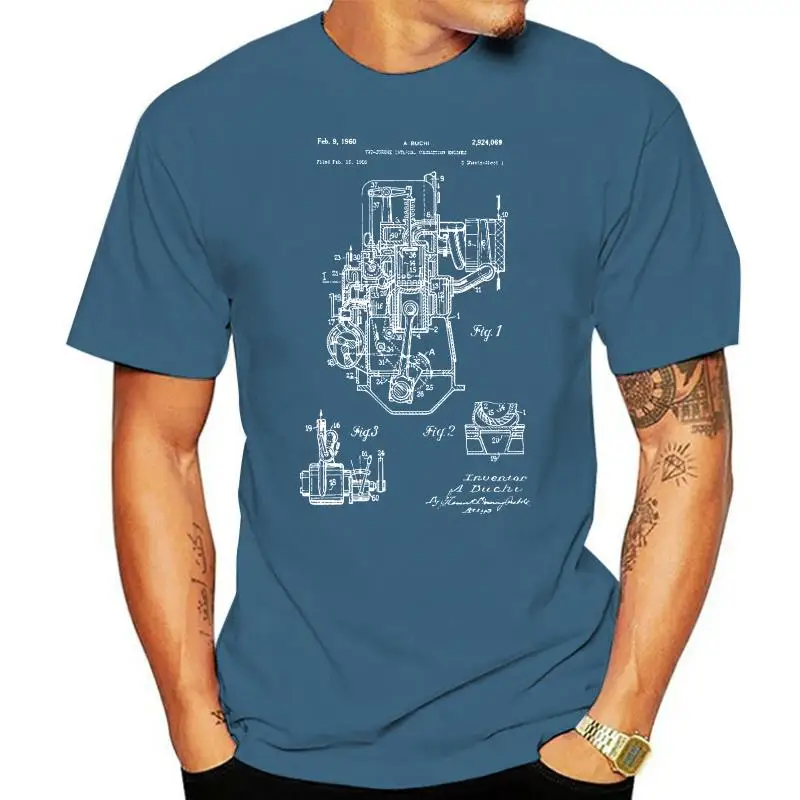 T Shirts Fashion 2022 Buchi Two Stroke Engine T-Shirt Car T-shirt Car Engine Engine Design Patent Gift Crew Neck Men