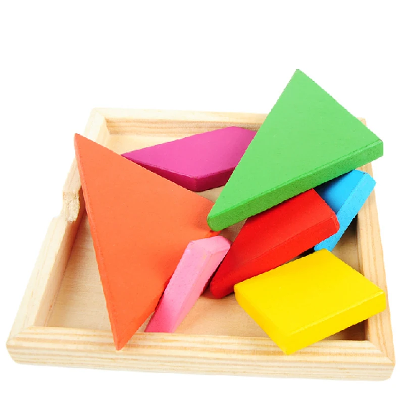 Colorful Wooden Tangram Jigsaw Puzzle Wood Toys IQ Brain Teaser Games Intelligent Educational Toys for Kids Children Gifts