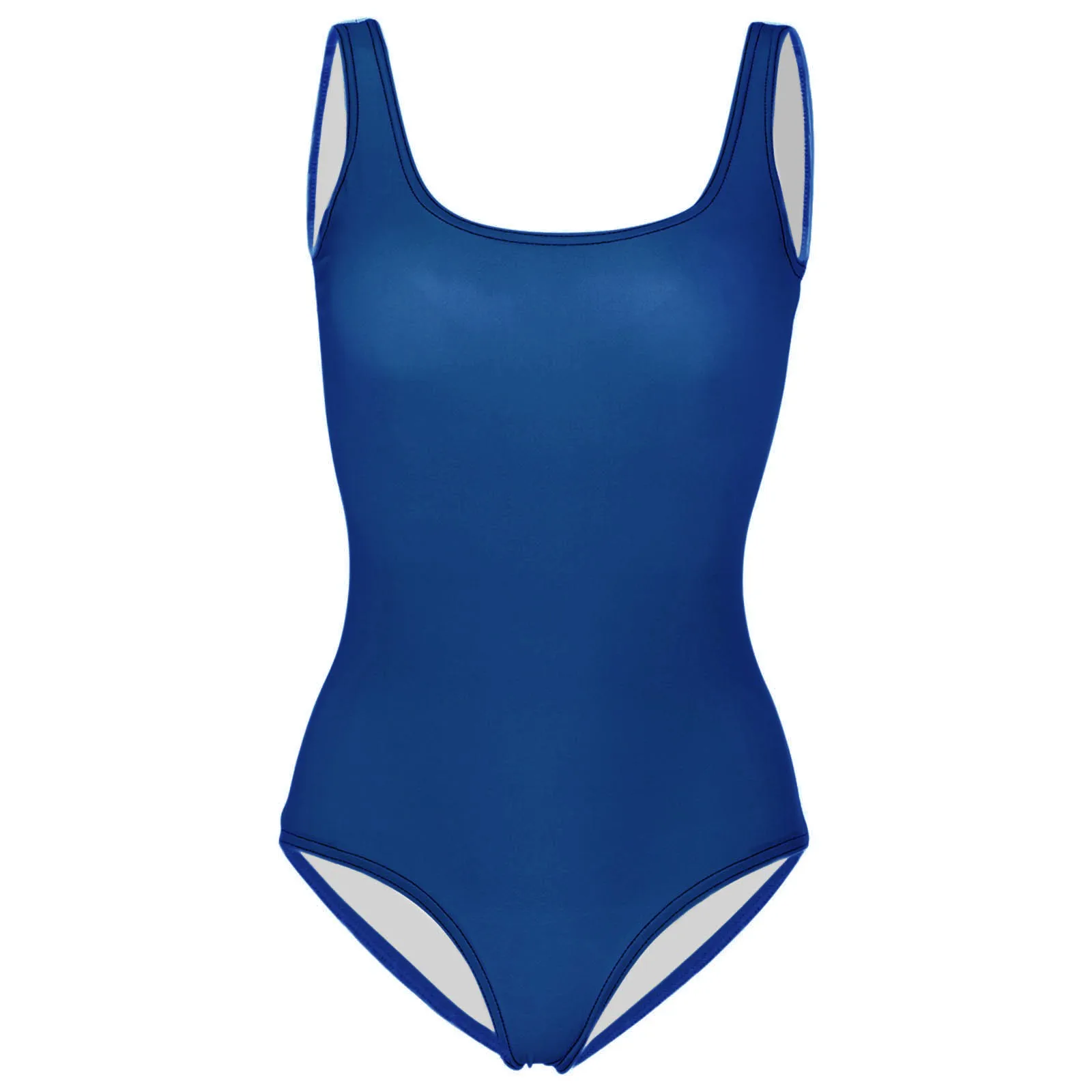 Maiô feminino básico com gola em U, maiô monokini, bodysuit sexy de natação, moda praia feminina, maiô de verão, sólido, 1 pc